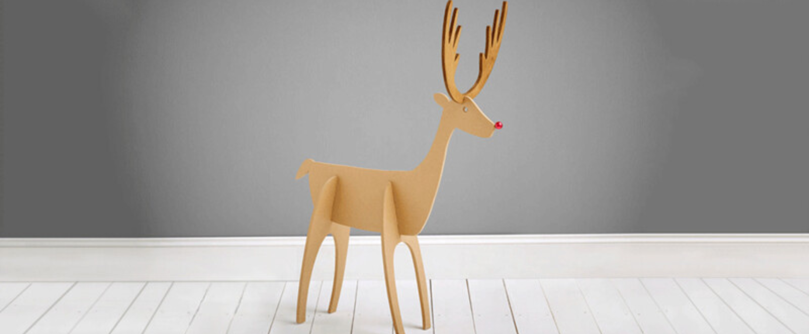 Wooden reindeer with red nose and antlers