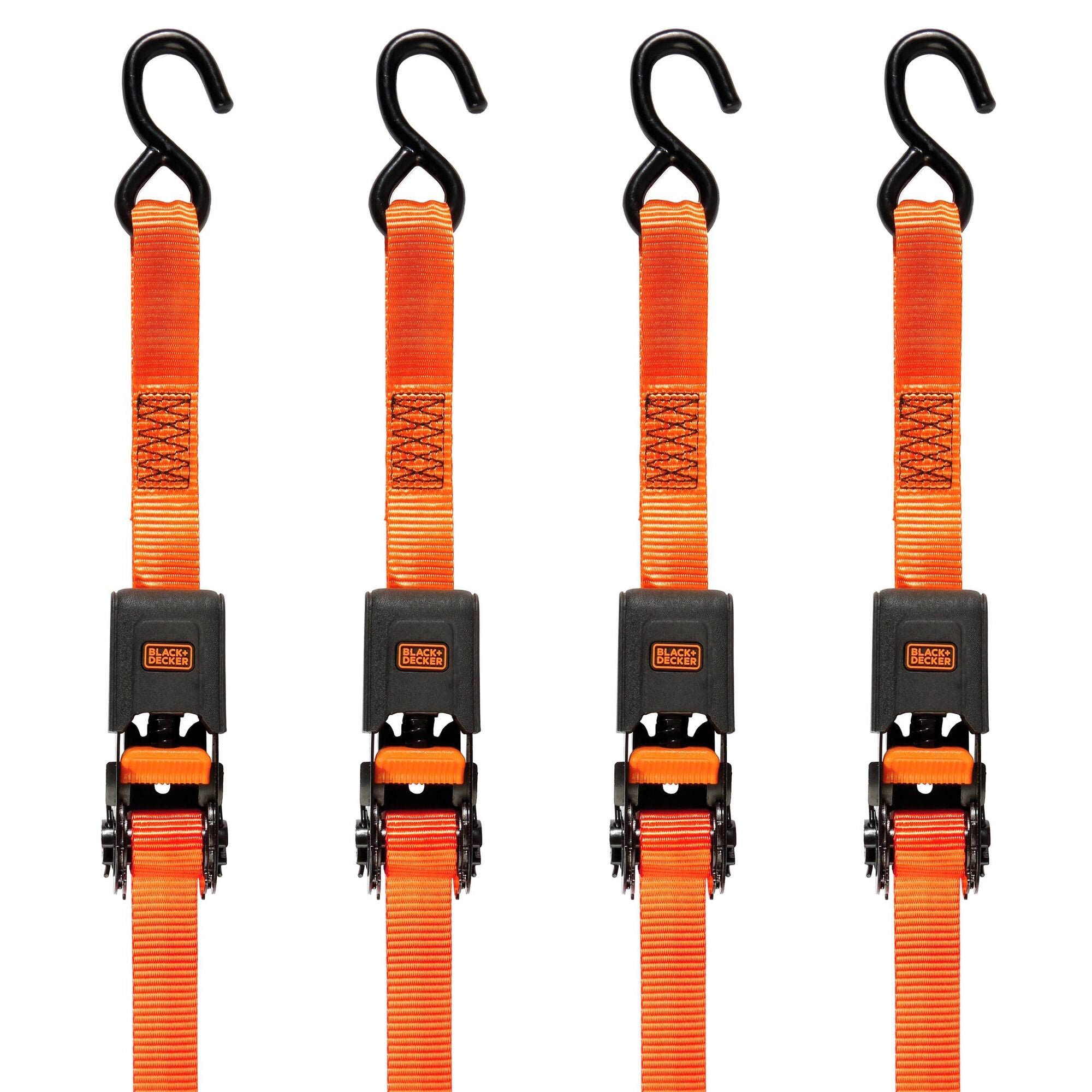 Black/Orange 1" x 12' Ratchet Tie Down Straps with Padded Handles (1,500 lb Break Strength) for Securing Cargo, 4 Pack