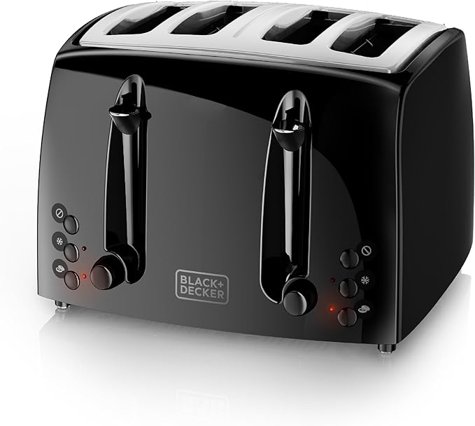 BLACK+DECKER® 4-Slice Toaster, Extra-Wide, 7 Shade Settings, Crumb Trays, Gloss Black
