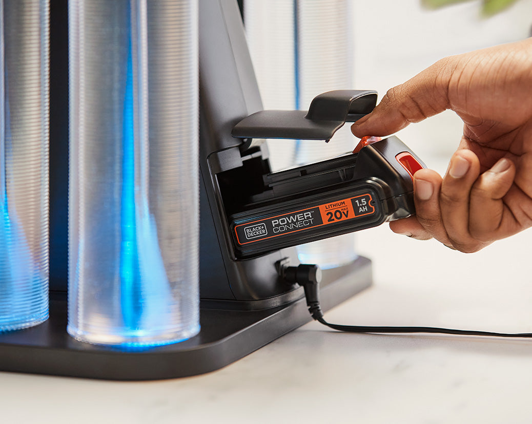 20V MAX* battery being inserted into the bev by Black-and-decker™ cordless cocktail maker