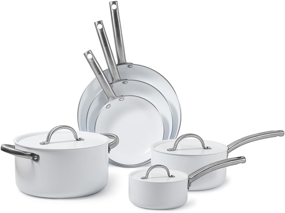 BLACK+DECKER® 9-Piece Ceramic White Aluminum Cookware Set
