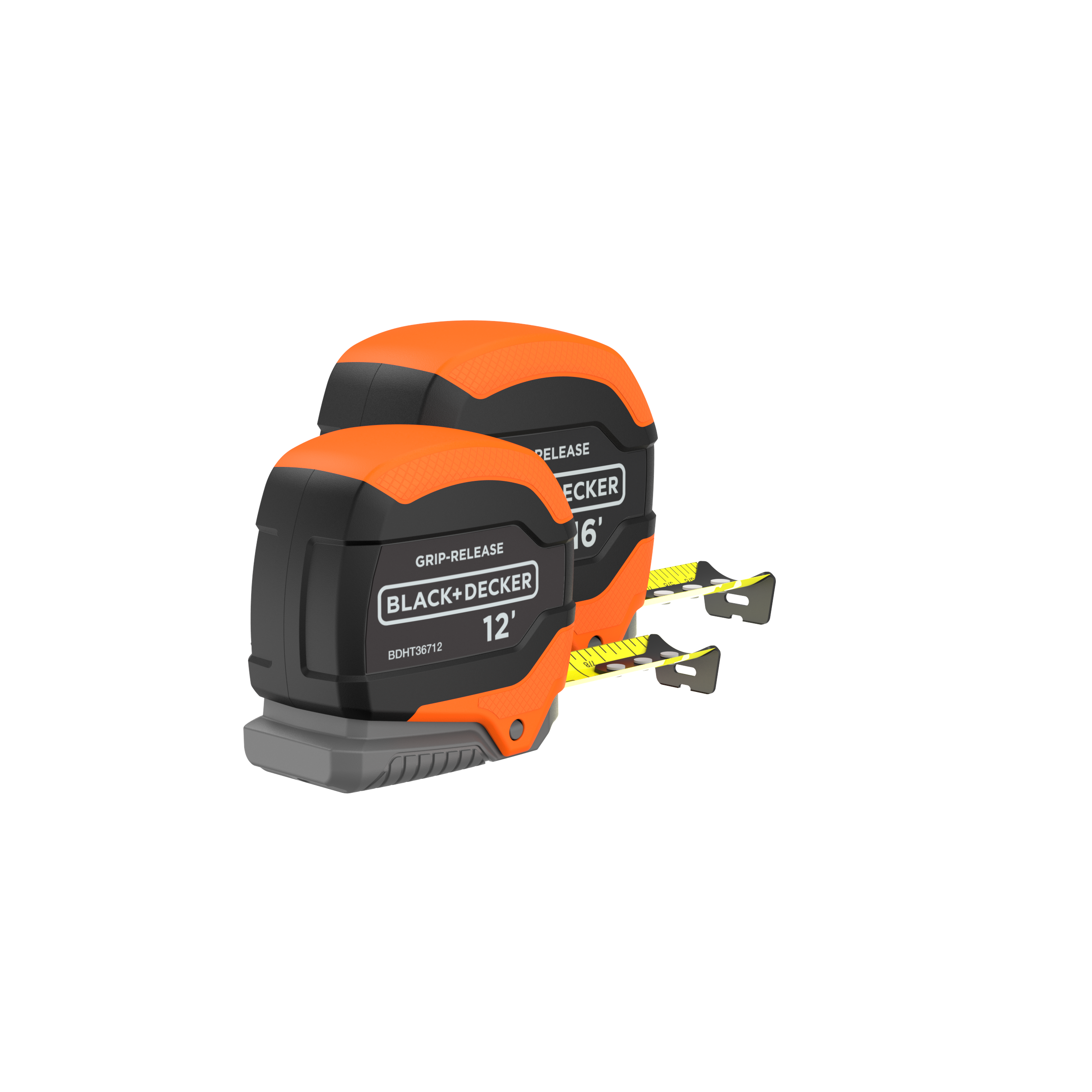 Black and Decker Tape Measure Bundle, Grip Release, Self Lock, 12-Foot & 16-Foot, 2-Pack