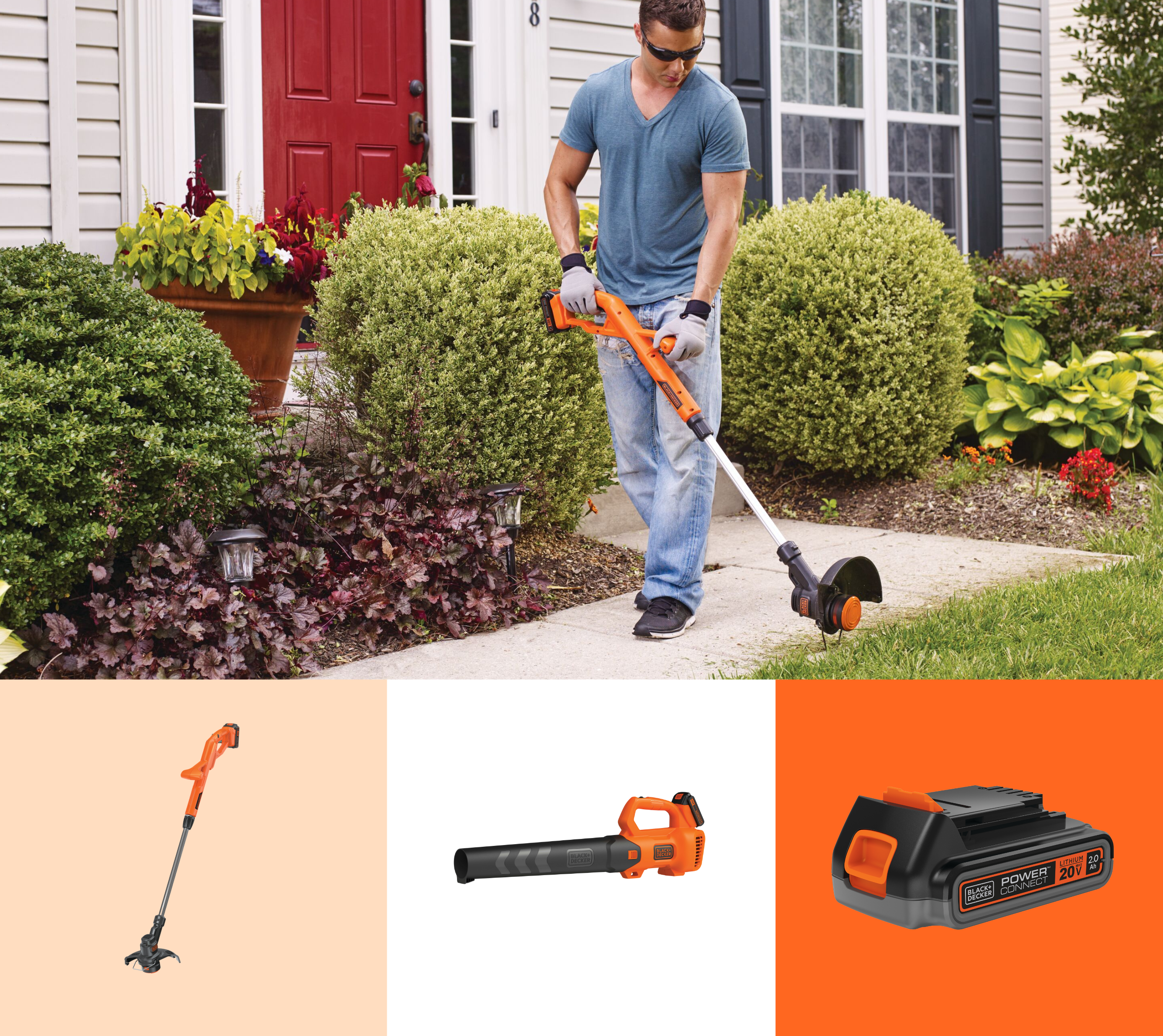 man using Black-and-decker string trimmer