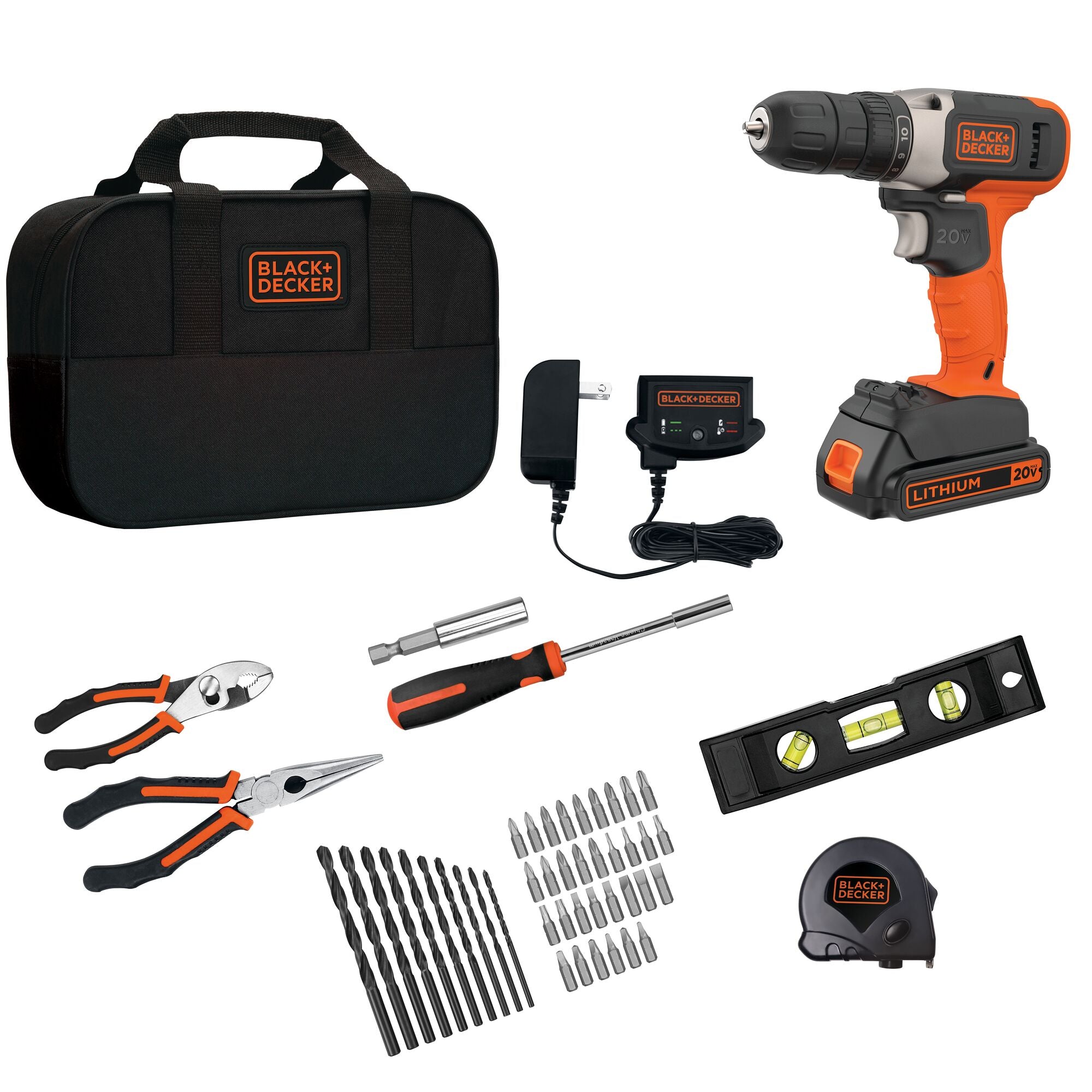 The Black-and-decker® Cordless Drill with 49 Piece Home Project Kit.