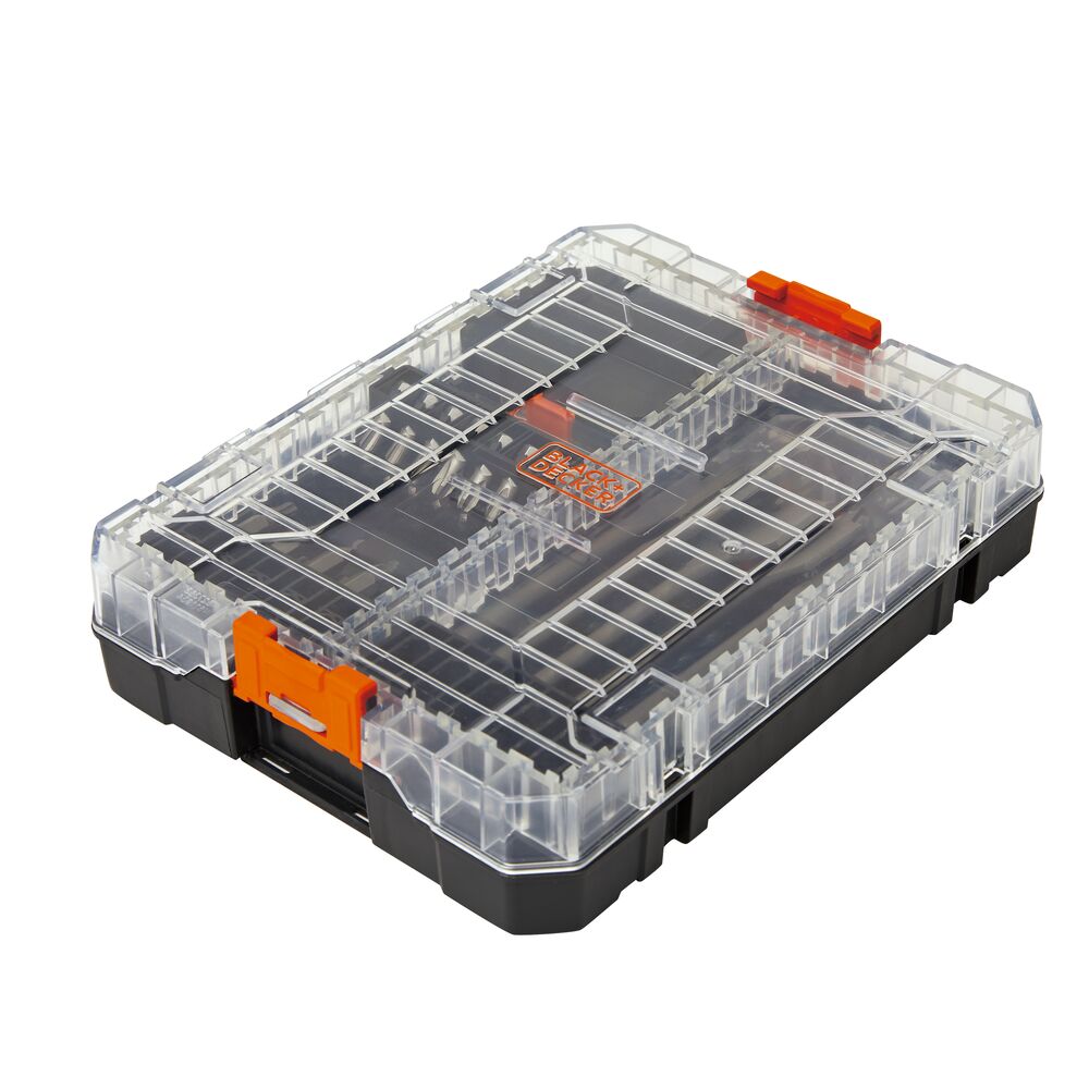 Close up of closed Black-and-decker 130 piece drill set