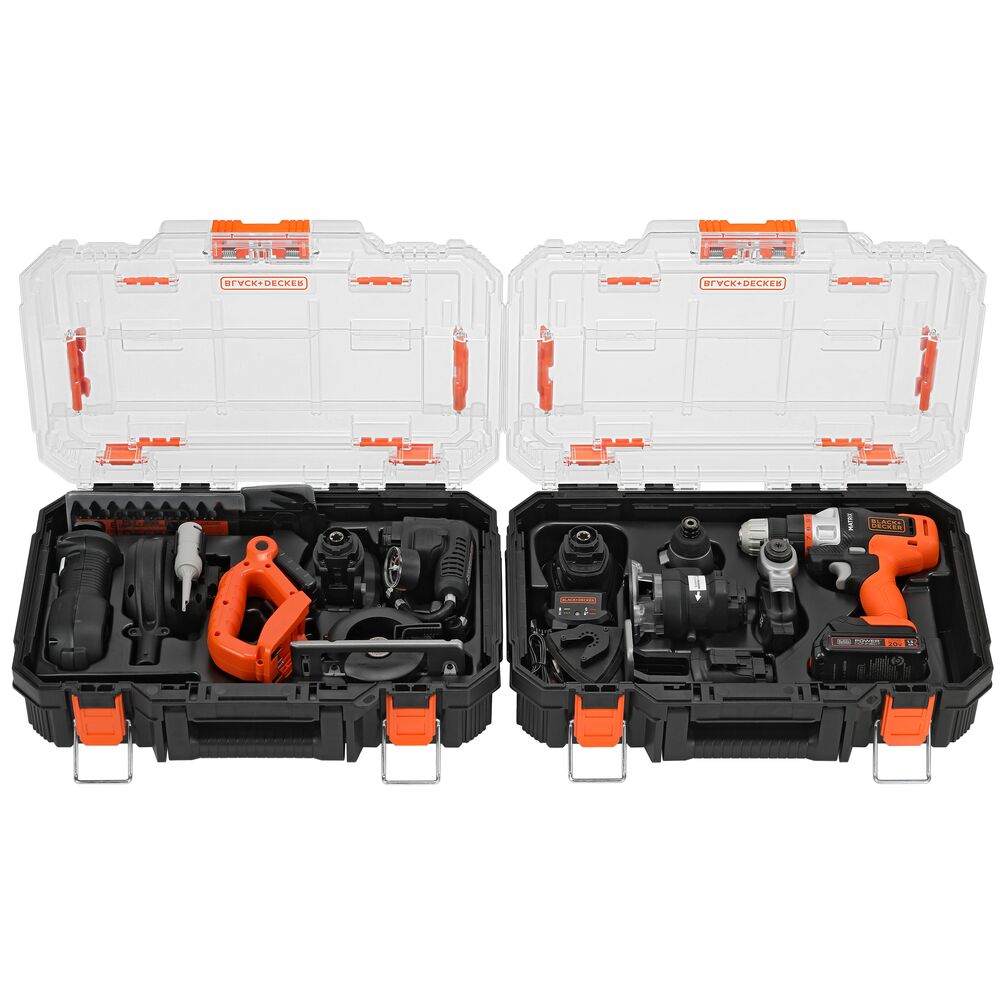 drill, attachments and storage box