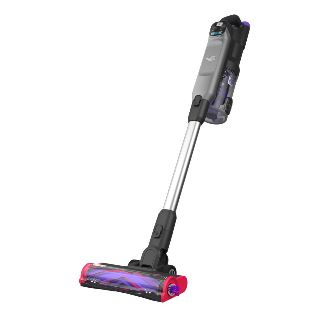 Angled view of the Black-and-decker SUMMITSERIES select Pet cordless stick vacuum.