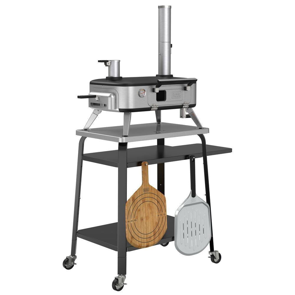 Front view of Vera ™ Pizza Oven sitting on the Black-and-decker pizza stand