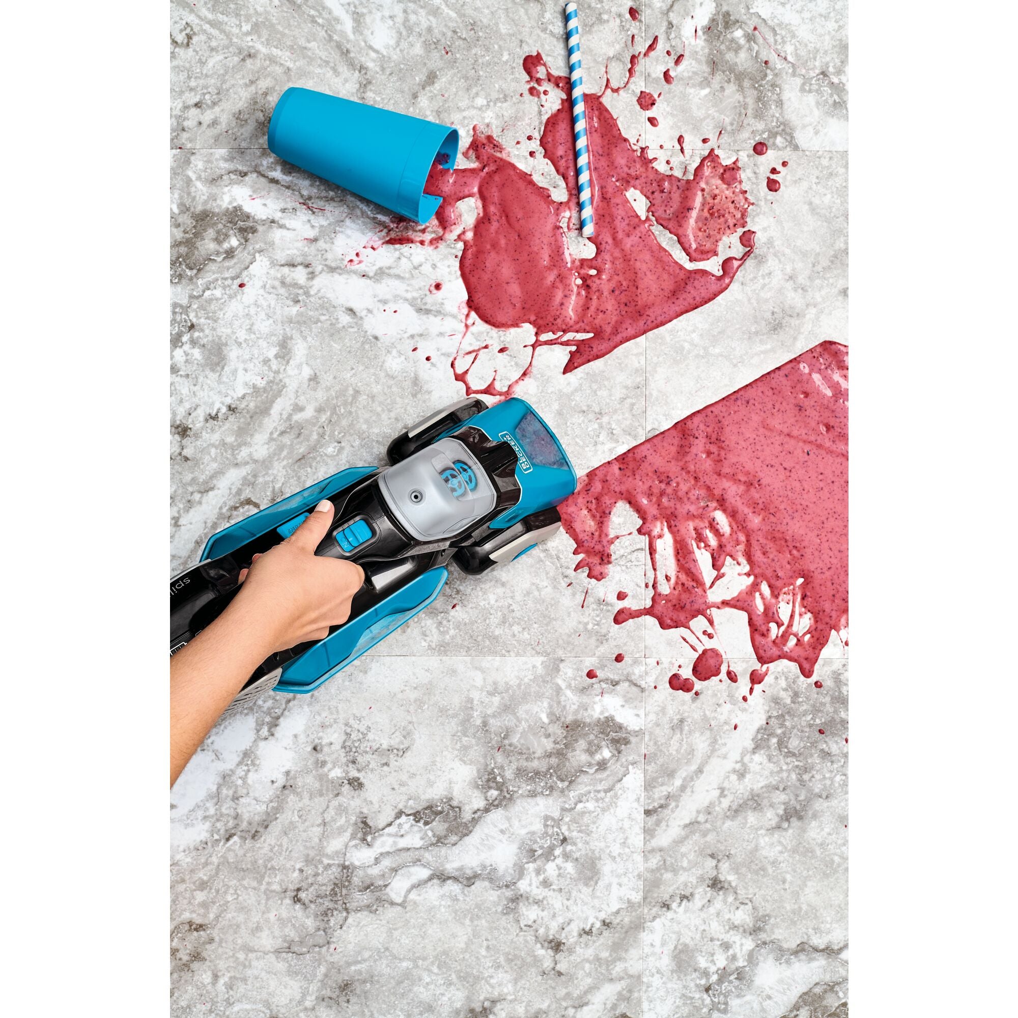 Profile of spillbuster cordless spill plus spot cleaner with powered scrub brush.