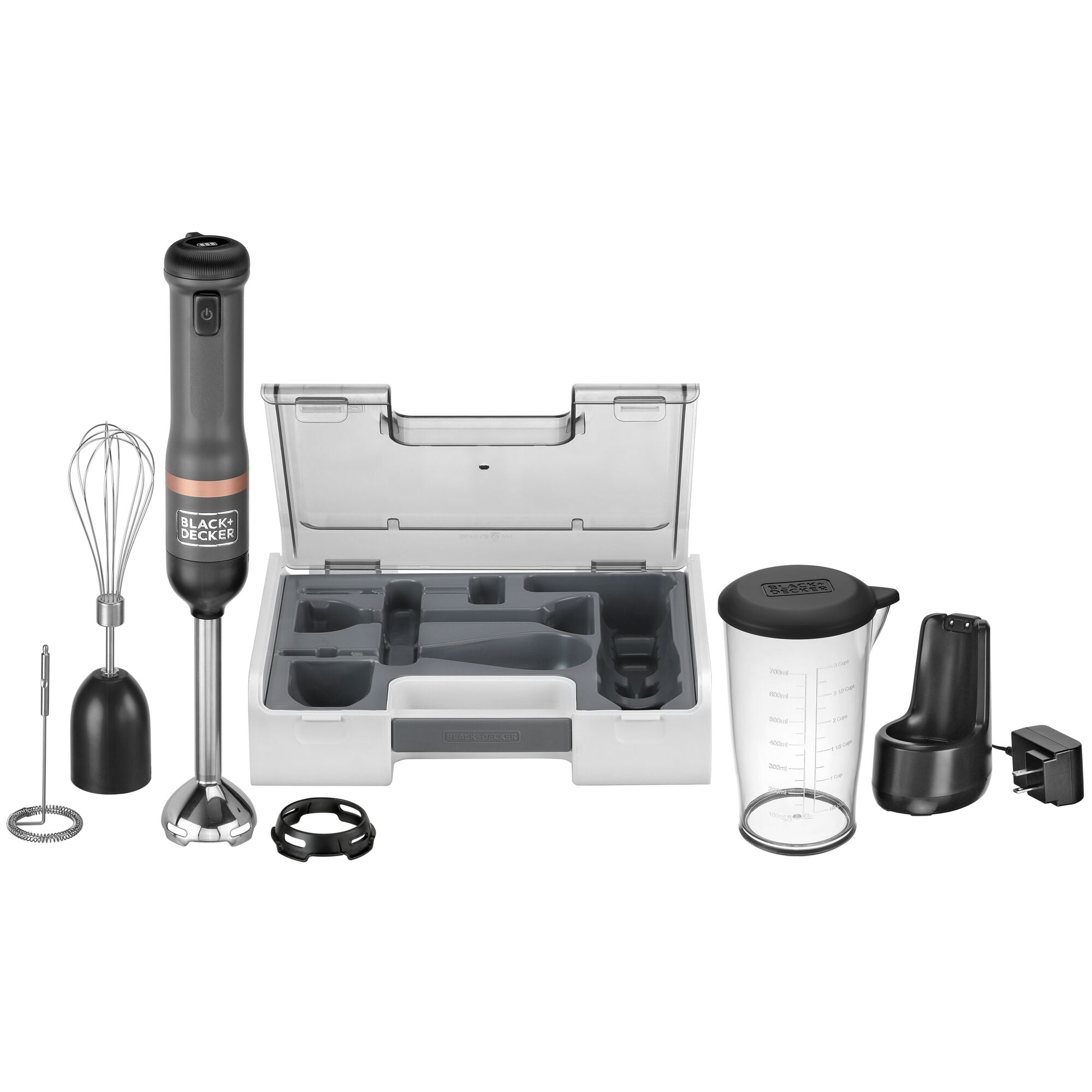 Front view of Black-and-decker kitchen wand 3in1 Cordless Kitchen multi-tool kit in grey