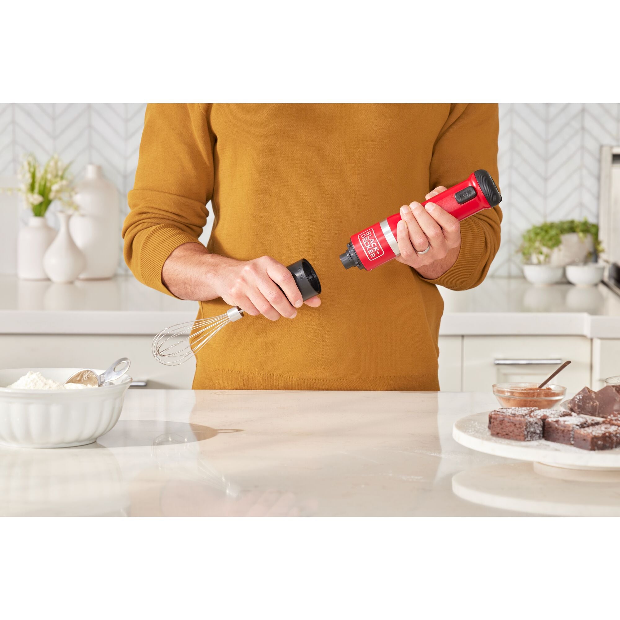 Front view of Black-and-decker kitchen wand 3in1 Cordless Kitchen multi-tool kit in red