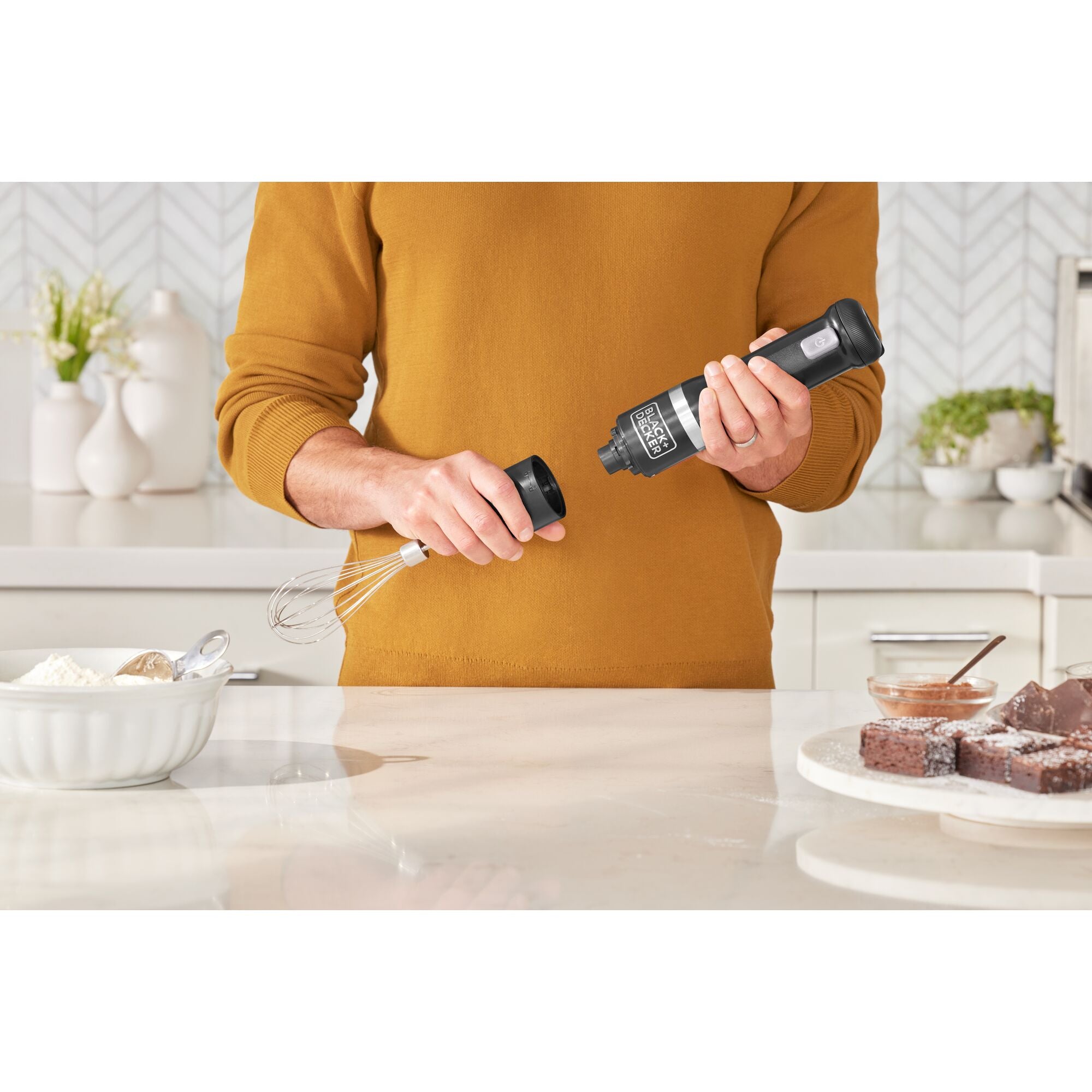 Front view of Black-and-decker kitchen wand 3in1 Cordless Kitchen multi-tool kit in black