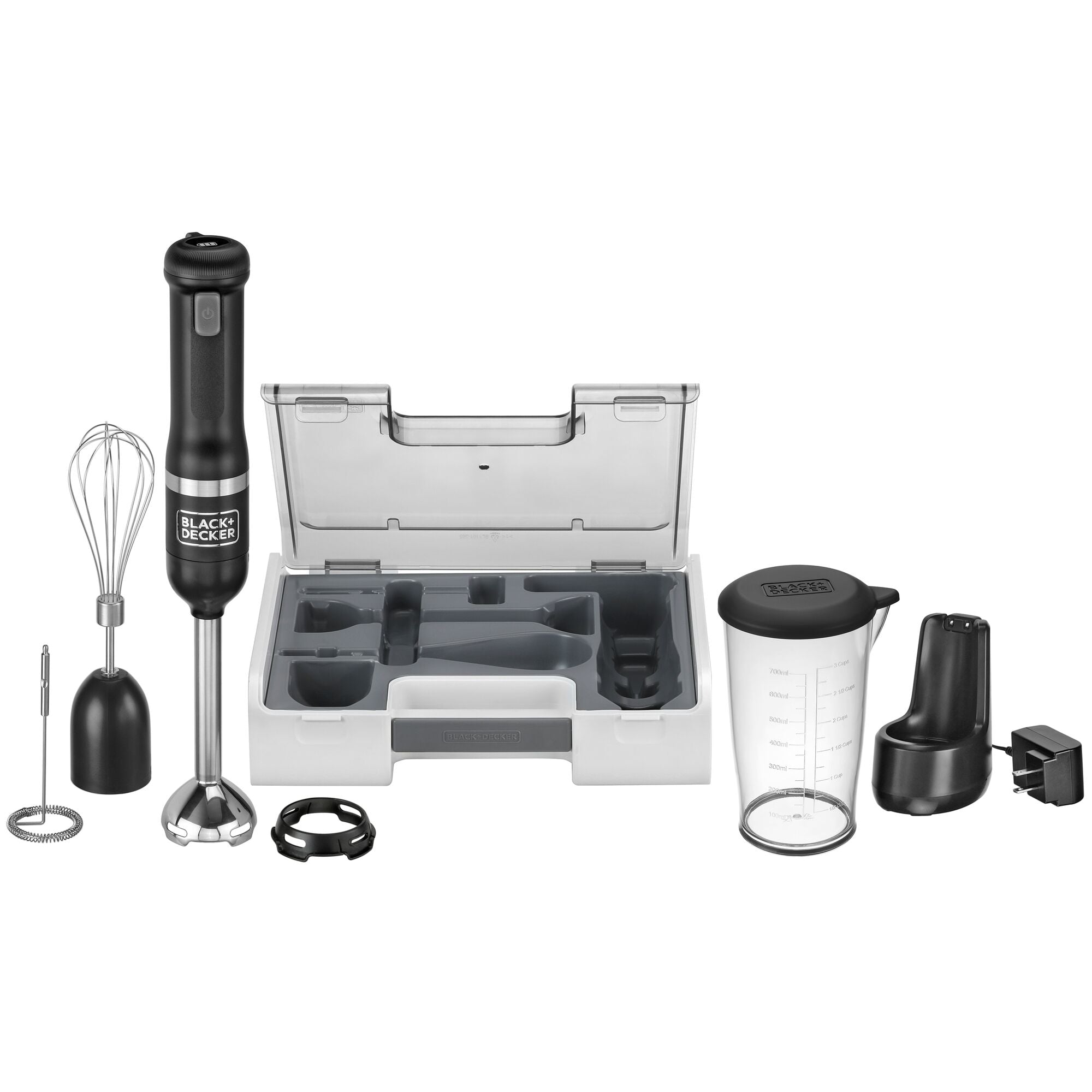 Front view of Black-and-decker kitchen wand 3in1 Cordless Kitchen multi-tool kit in black