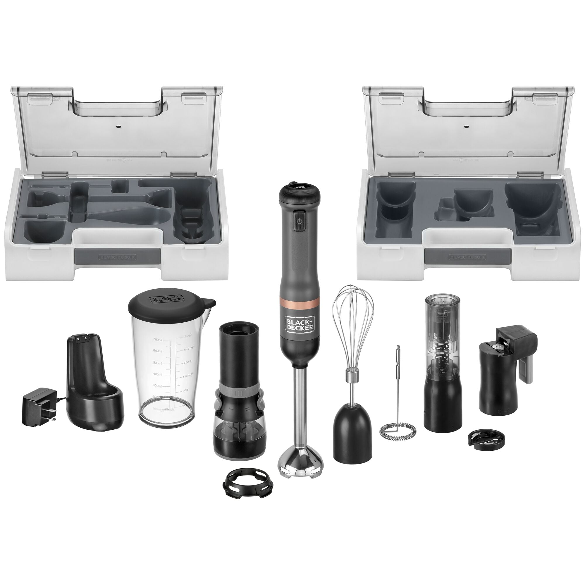 Front view of Black-and-decker kitchen wand 6in1 Cordless Kitchen multi-tool kit in grey