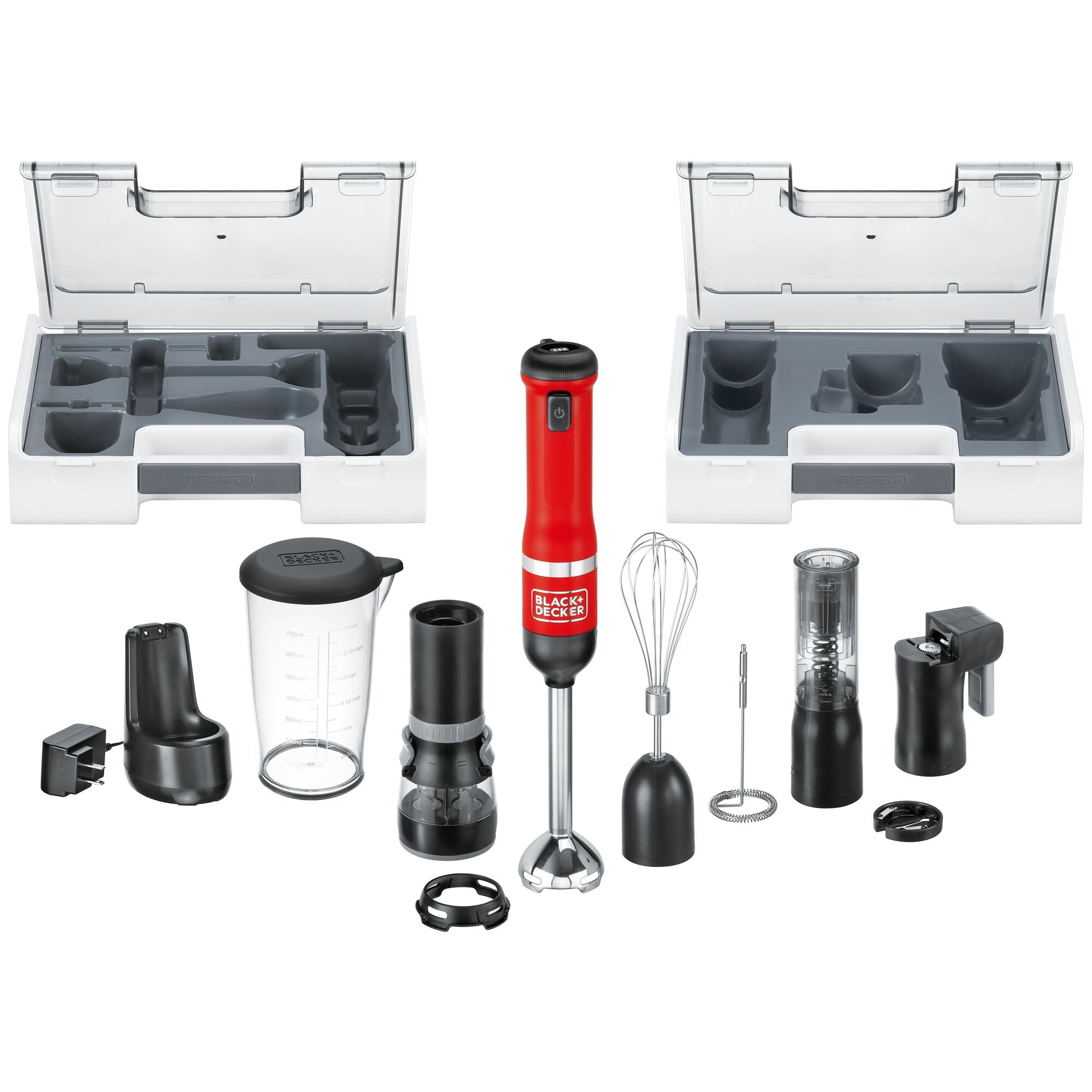 Front view of Black-and-decker kitchen wand 6in1 Cordless Kitchen multi-tool kit in red