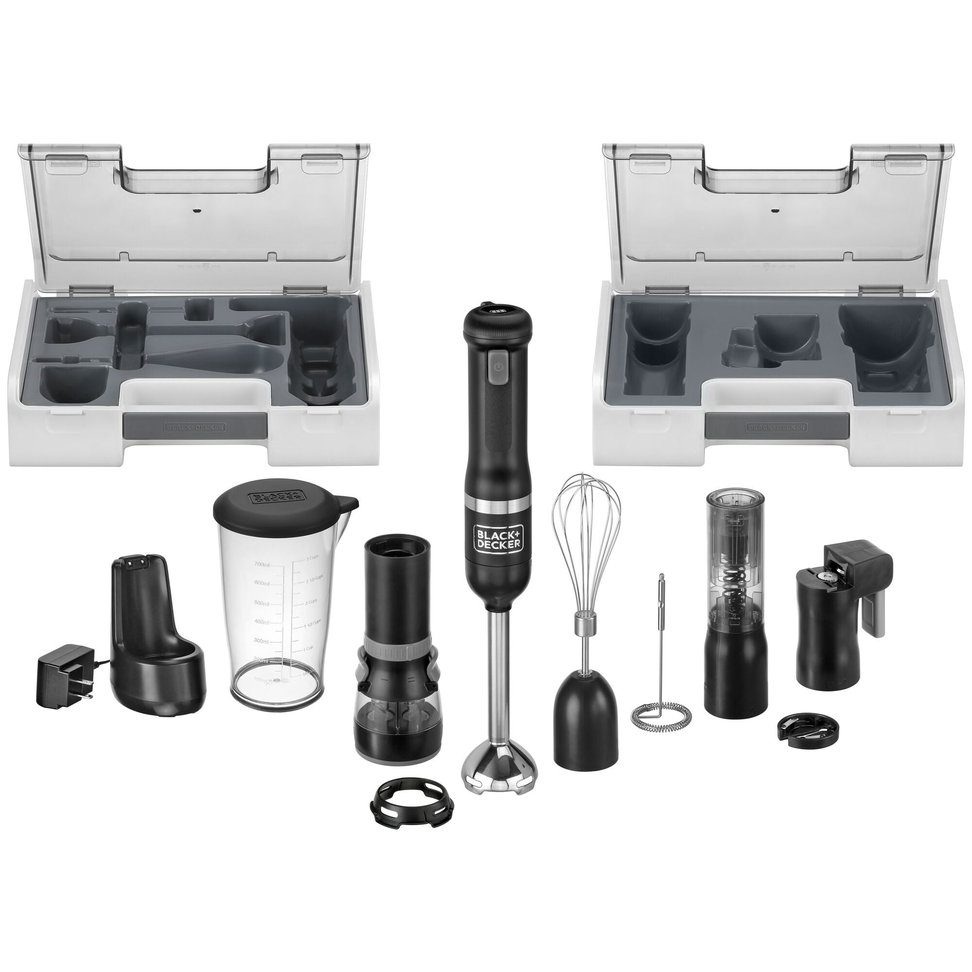 Front view of Black-and-decker kitchen wand 6in1 Cordless Kitchen multi-tool kit in black