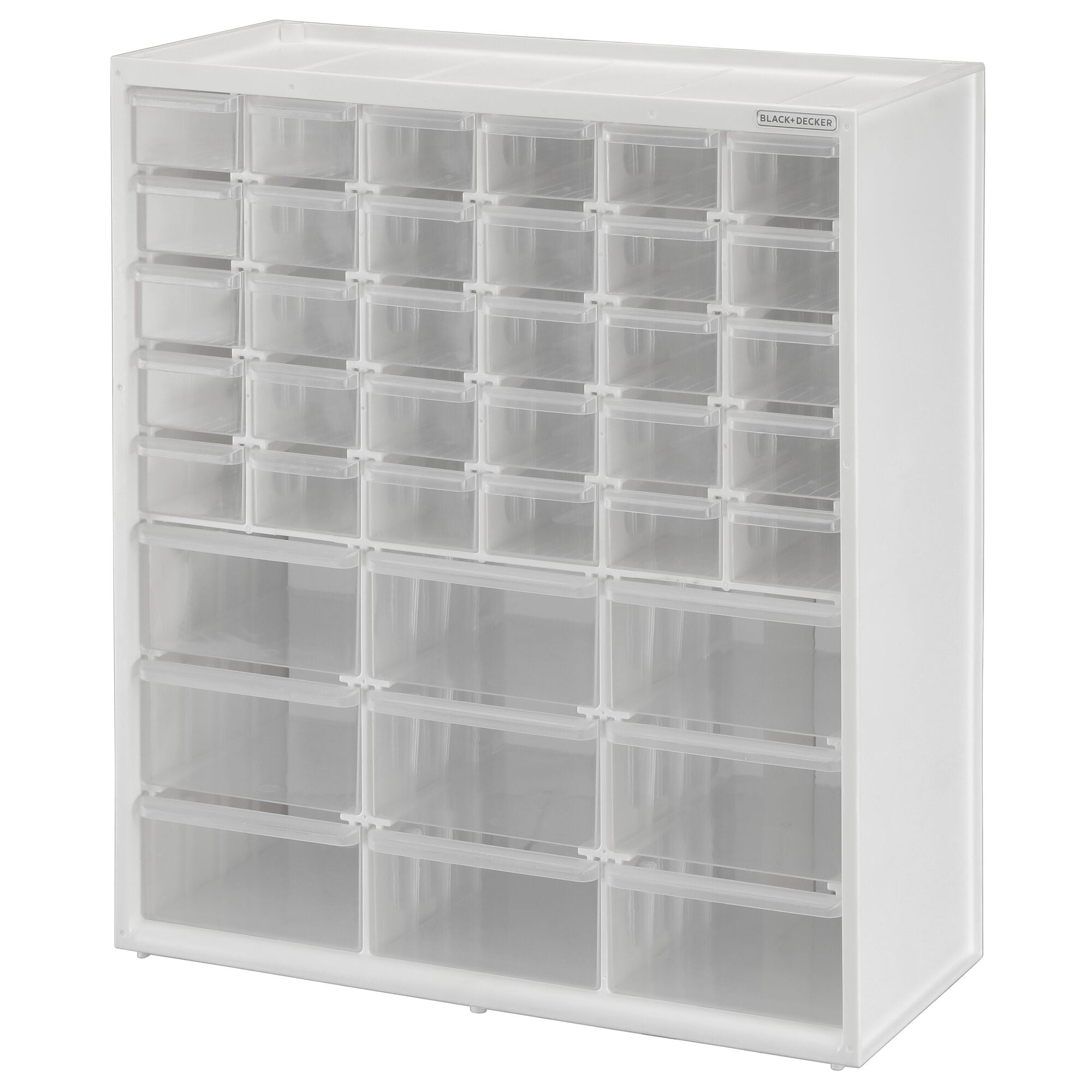Large and small 39 drawer bin system with clear drawers