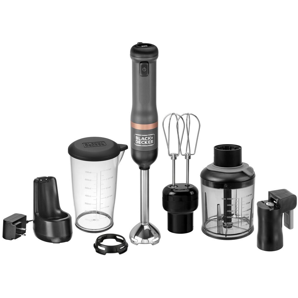 Black-and-decker kitchen wand 3in1 Cordless Kitchen multi-tool kit in grey with immersion blender, hand mixer, can opener and food chopper attachments