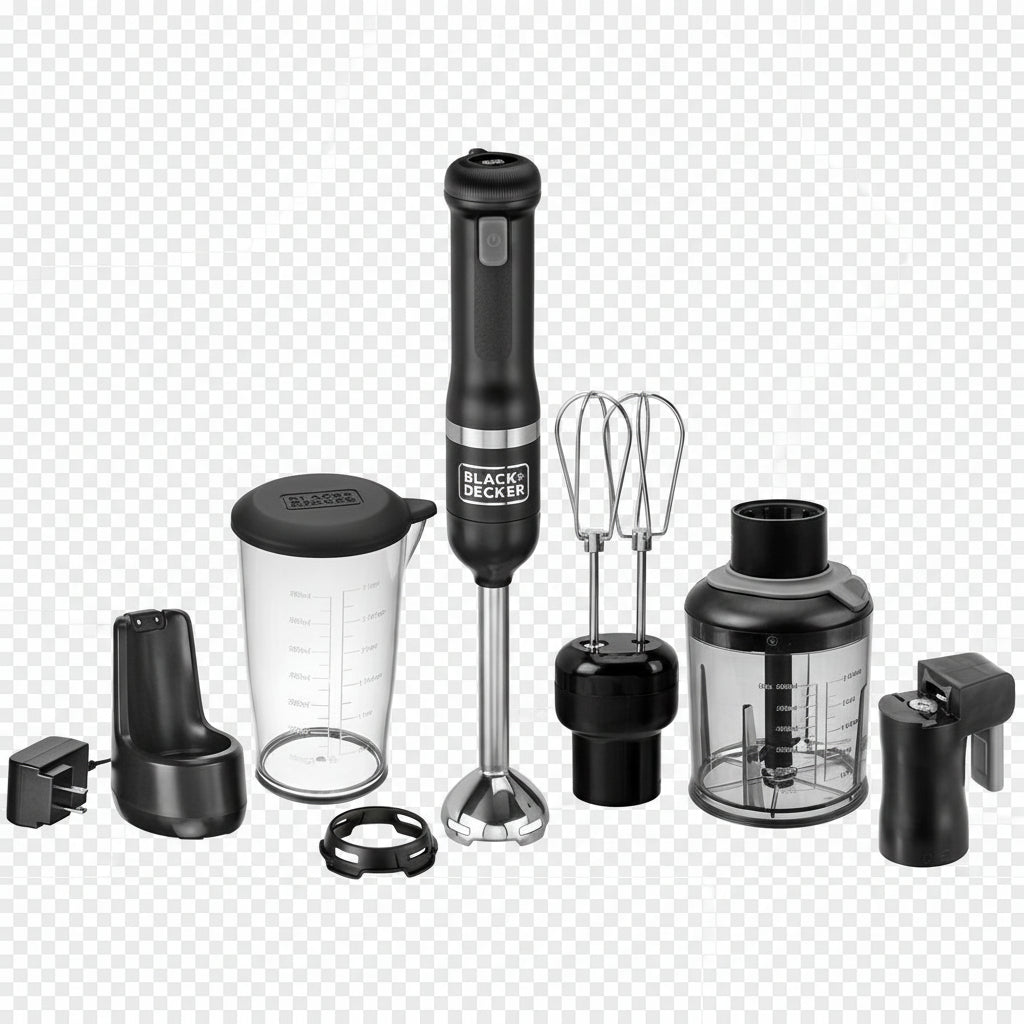 Black-and-decker kitchen wand 3in1 Cordless Kitchen multi-tool kit in black with immersion blender, hand mixer, can opener and food chopper attachments