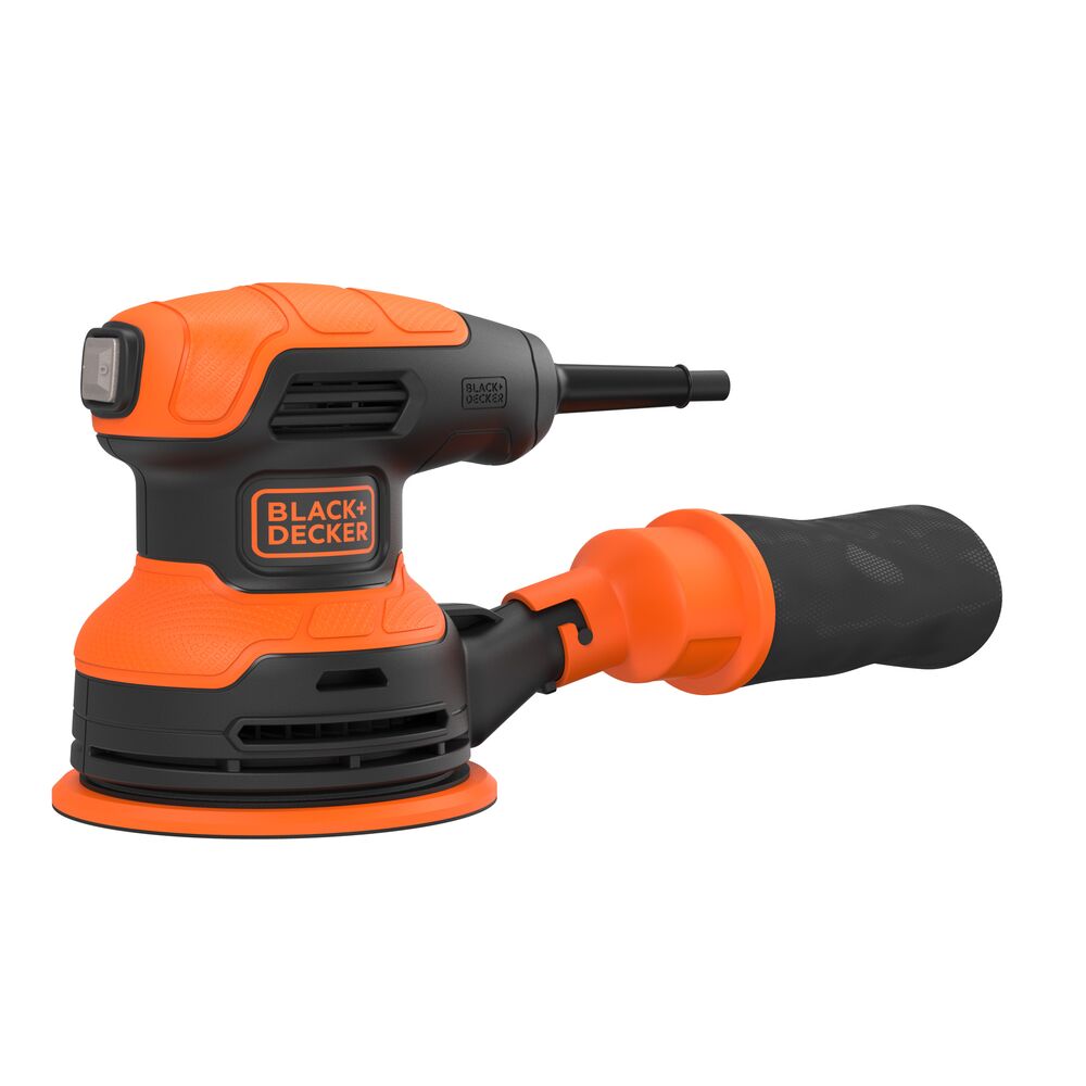 Right angle view of Black-and-decker Random Orbit Sander, 5-Inch, 2.4-Amp on white background
