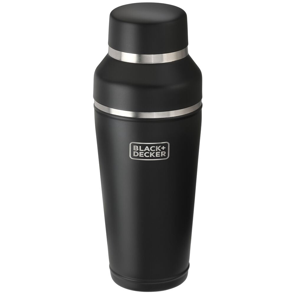 front view of Black-and-decker matte black and stainless cocktail shaker