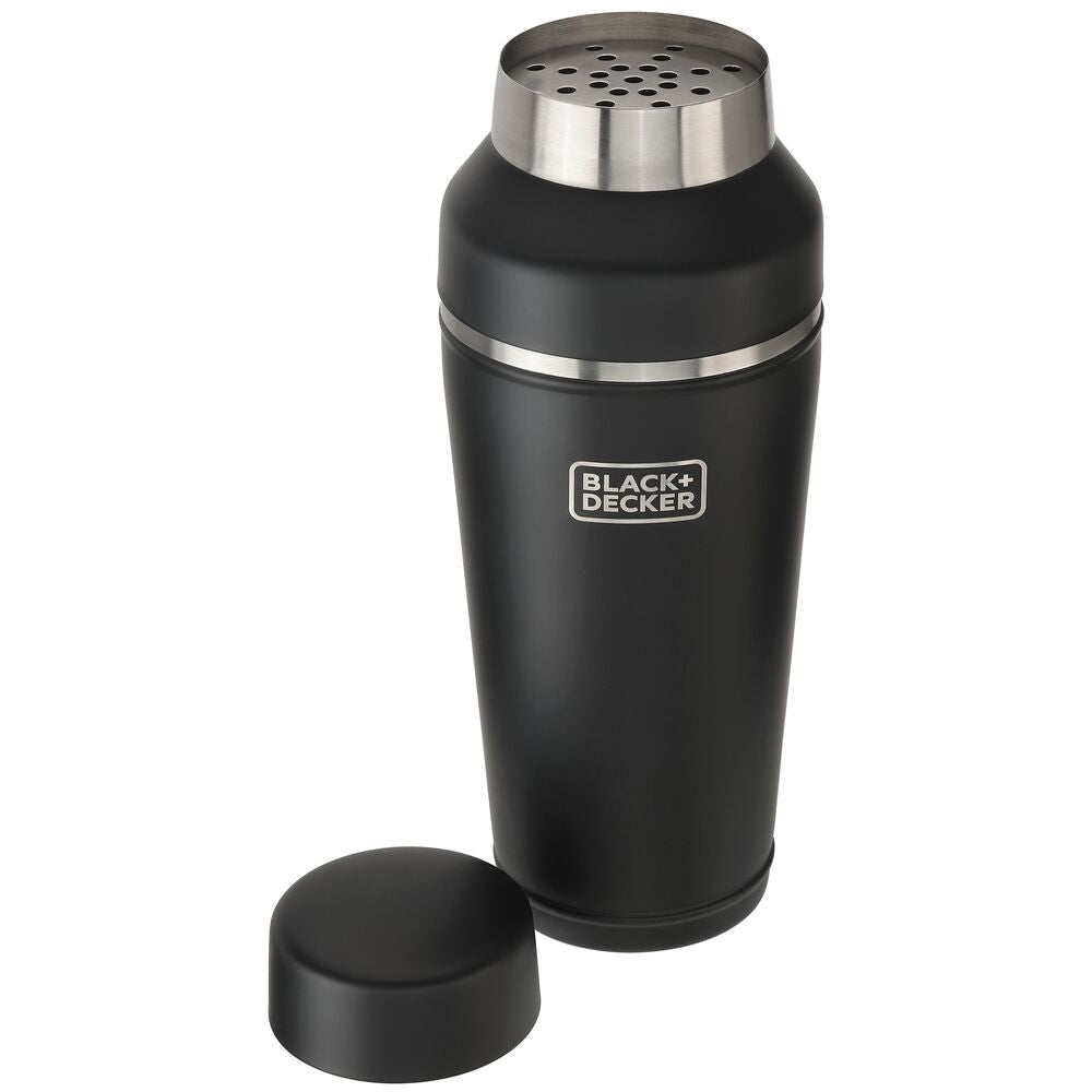 front view of Black-and-decker matte black and stainless cocktail shaker