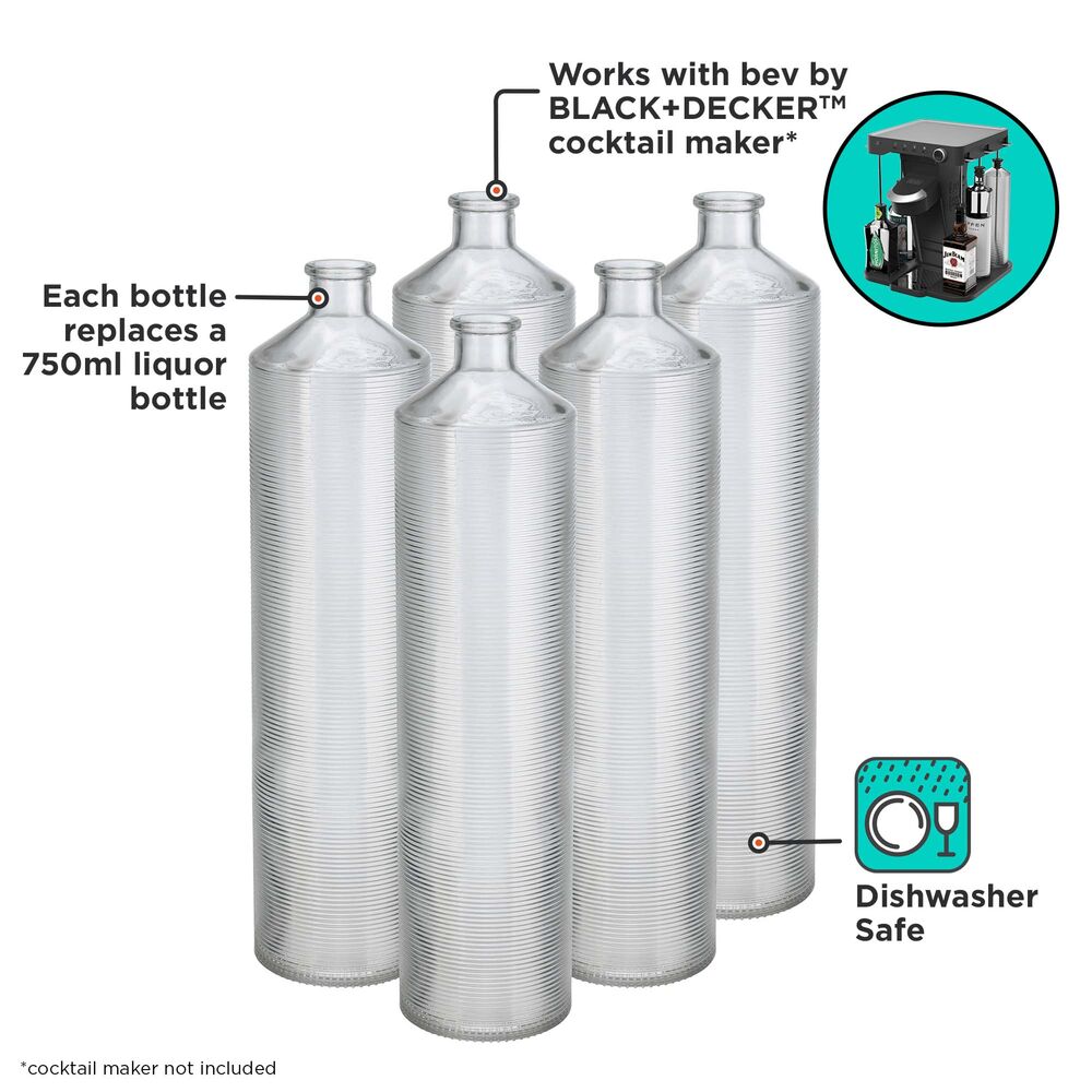 5 pk. glass liquor dispenser bottles for the bev by Black-and-decker™ cocktail maker