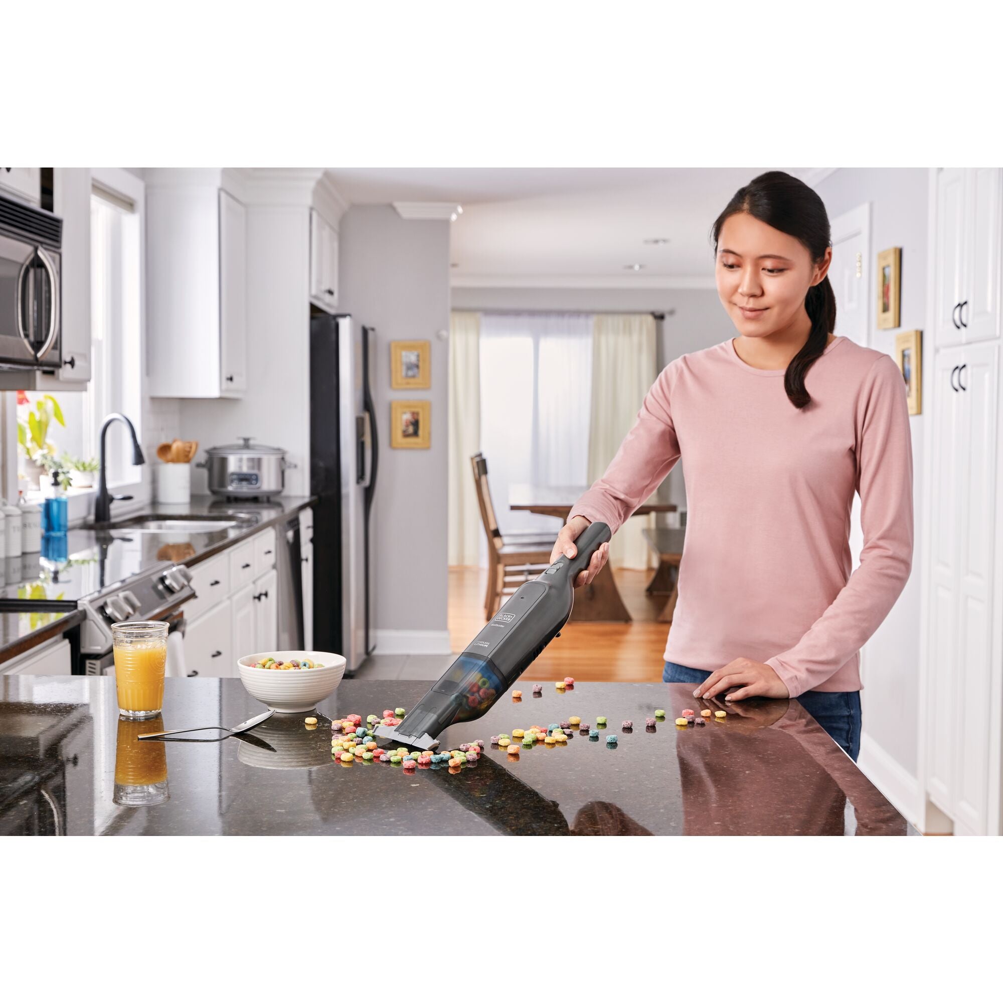 Profile of dustbuster 12 volt advanceclean cordless hand vacuum.