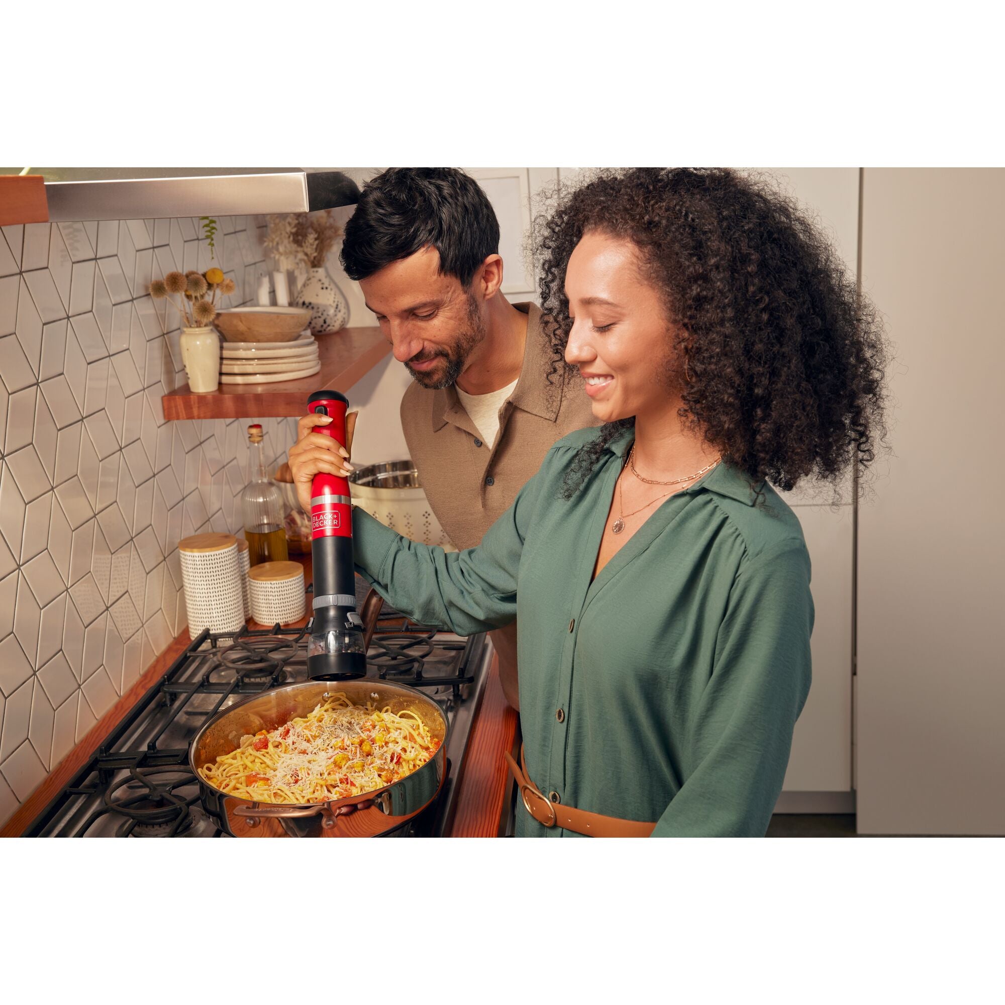 Front view of Black-and-decker kitchen wand 6in1 Cordless Kitchen multi-tool kit in red